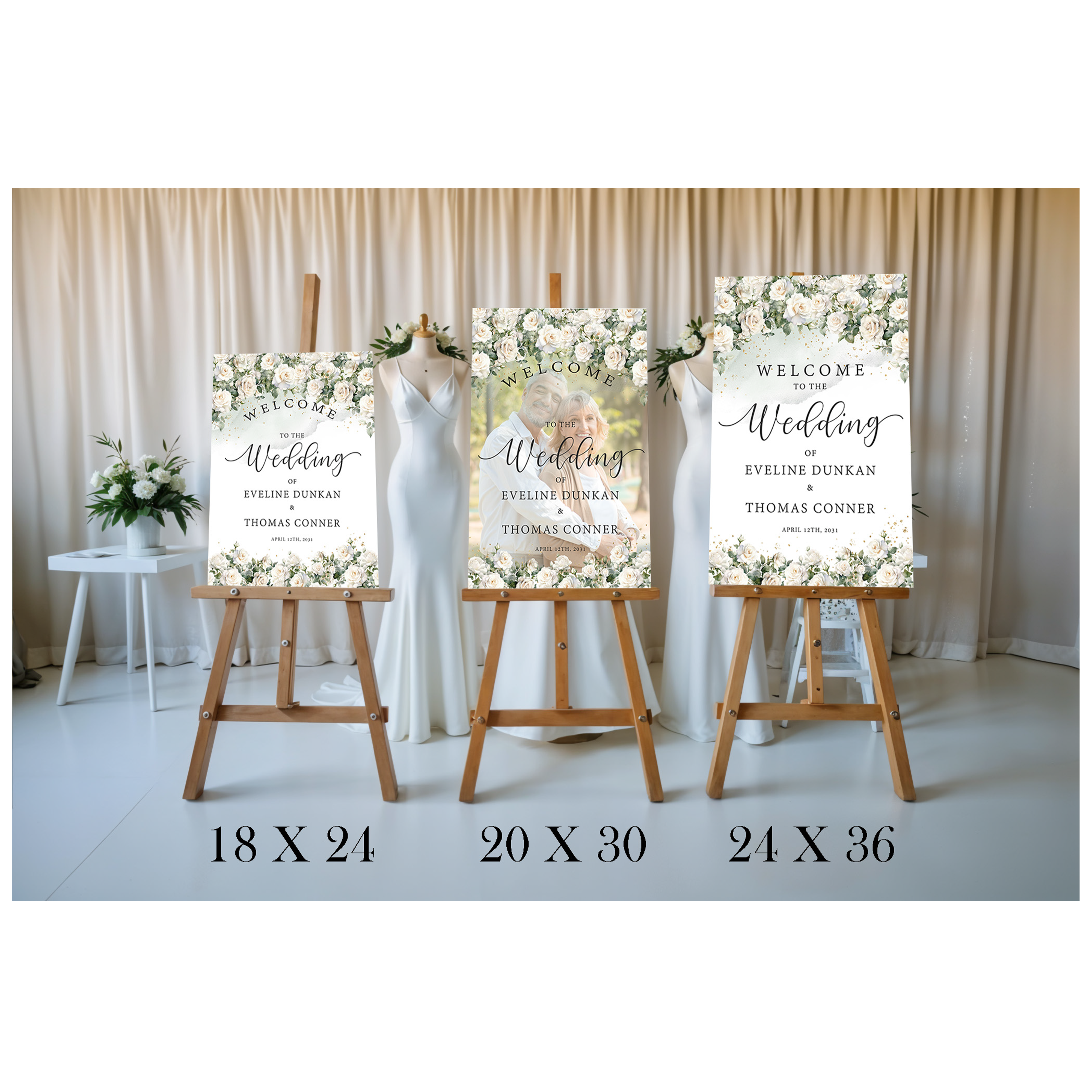 White Rose Welcome Wedding Sign