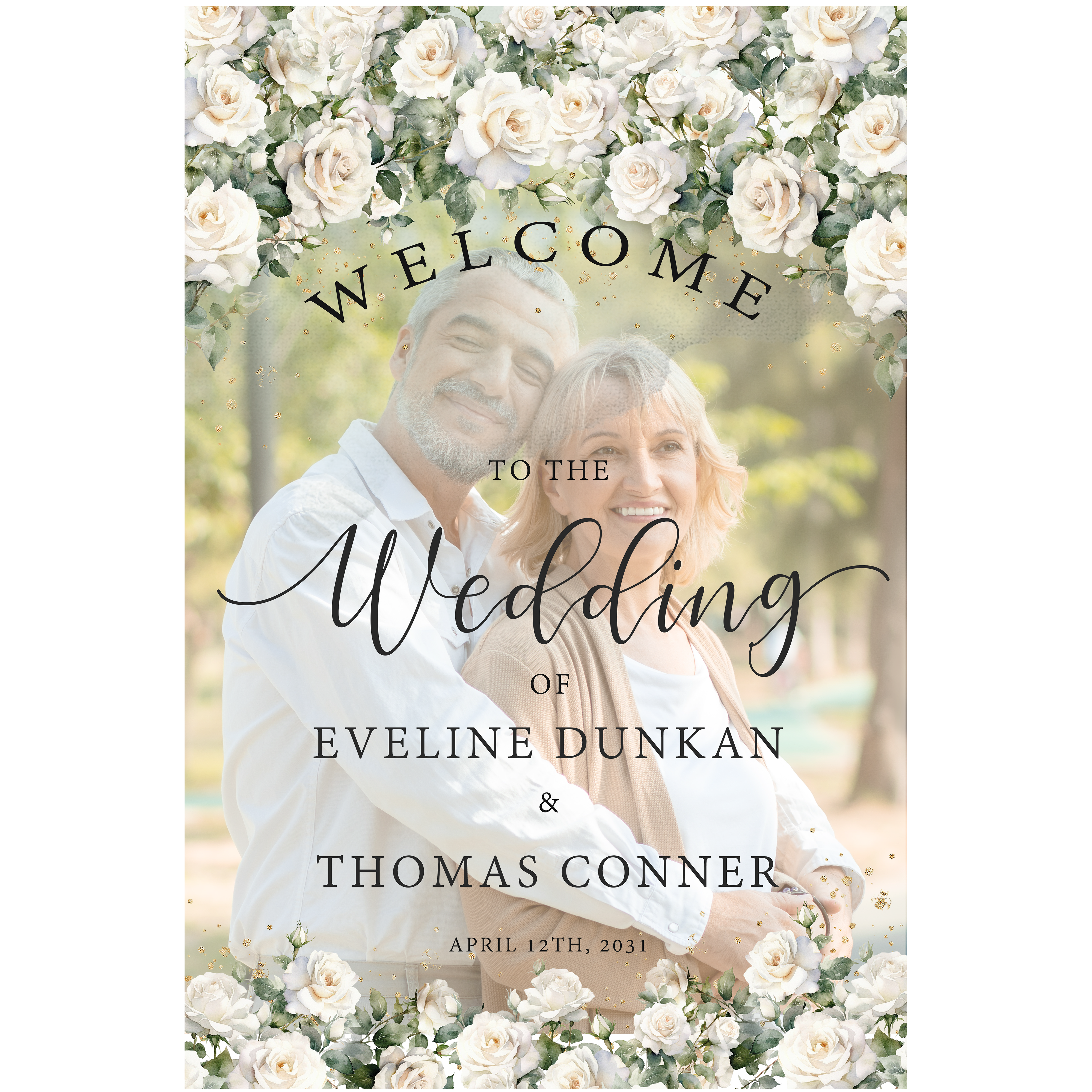 White Rose Welcome Wedding Sign